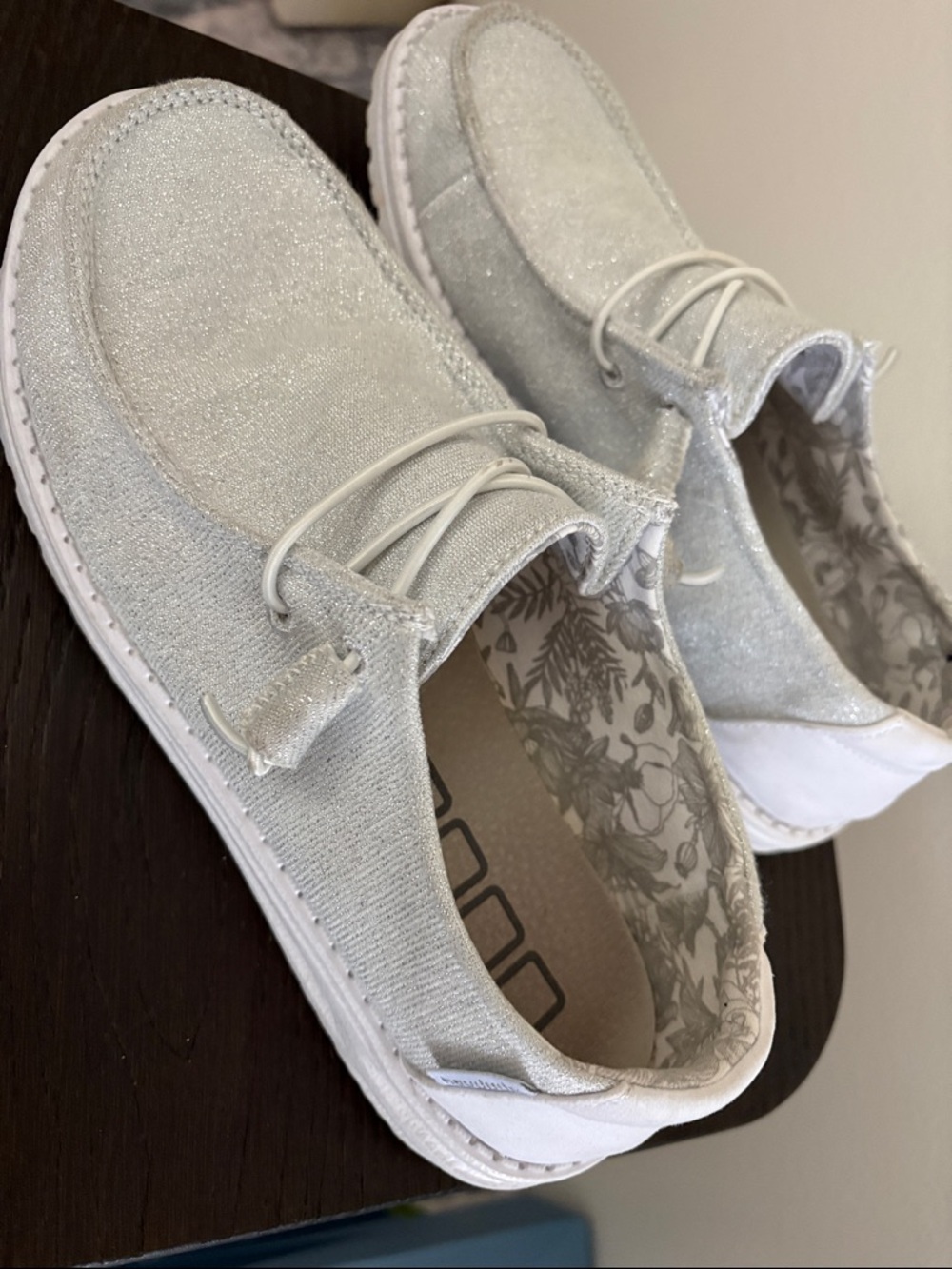 Hey Dude Silver Shimmer Woven Slip-Ons - Picture 2 of 5